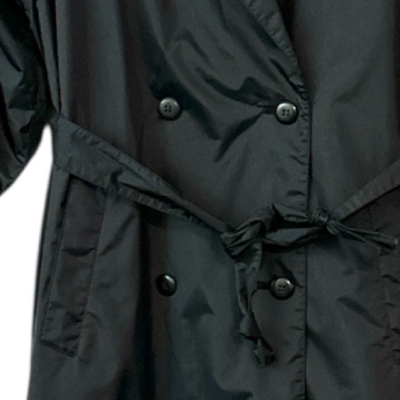 Shiny Black Belted Trench Rain Coat Vintage 90’s Crest Hollow women’s size 11 - Picture 9 of 9